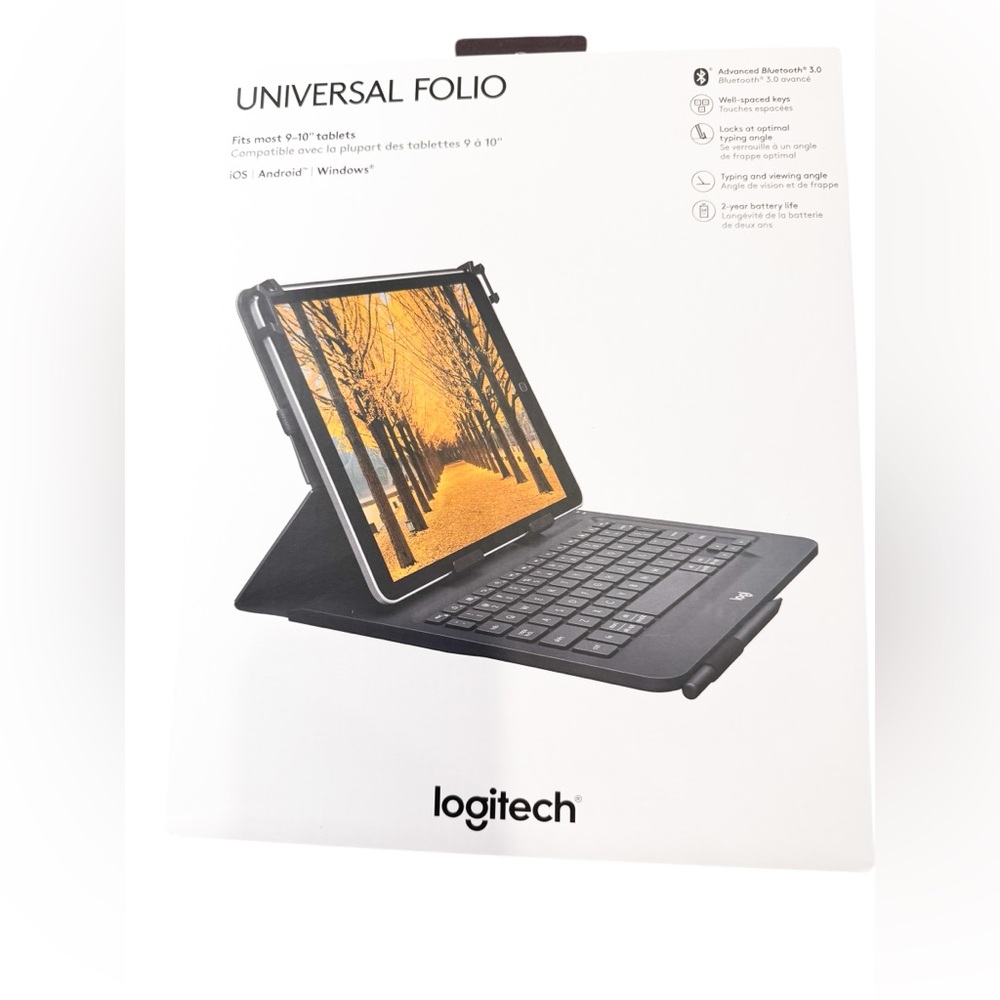Logitech Universal Folio Tablet Keyboard Cover Case 9-10" IOS Android Windows